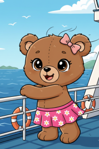 Bärin Bärbel auf der Fähre zu den Orkneys.